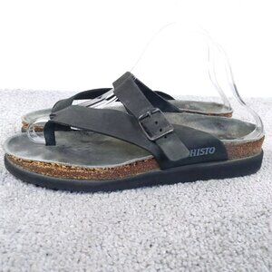 Mephisto Helen Sandals Womens Size 40 EU Shoes Black Leather Flats Thong Buckle